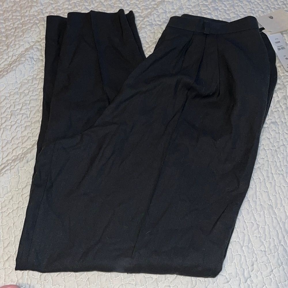 Alain Gerard Black 100% Wool Pleated High Waist Tapered Trousers Womens 16 NWT
